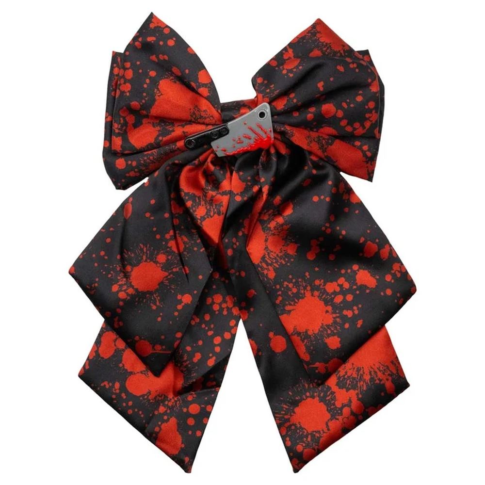 Kreepsville - Blood Splatter Cleaver Satin Hair bow - Black/Red
